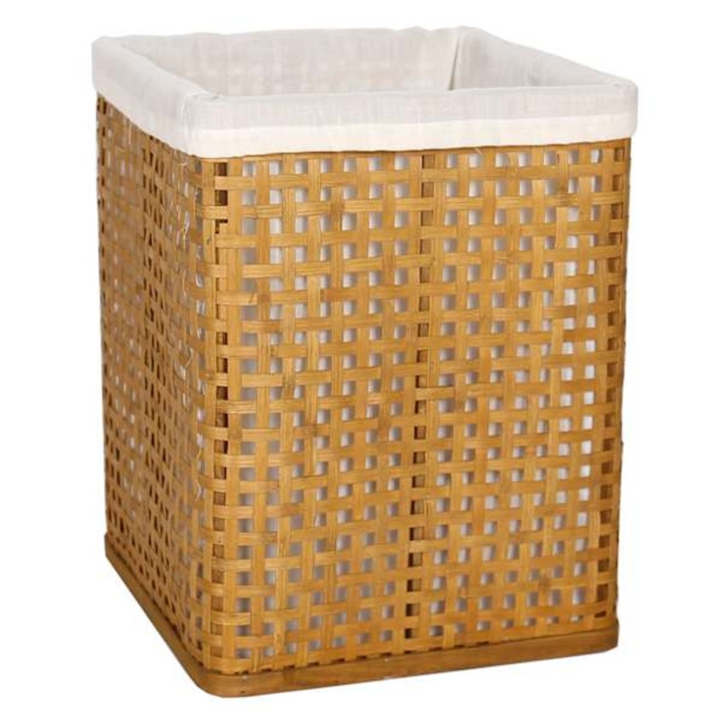 Natural Bamboo Wood Laundry Hamper with Liner, Medium