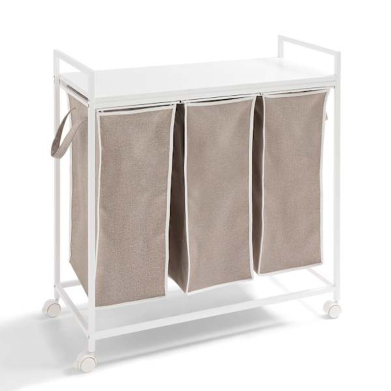 Rolling Triple Laundry Sorter with Removable Bags, Beige