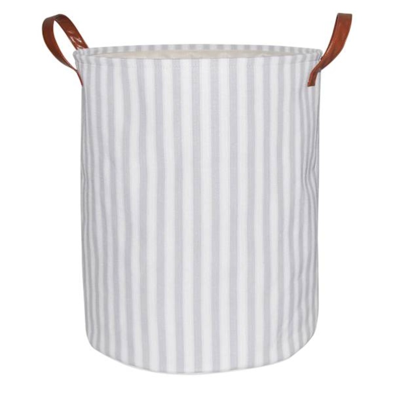 Striped Fabric Laundry Hamper with Handles, Medium