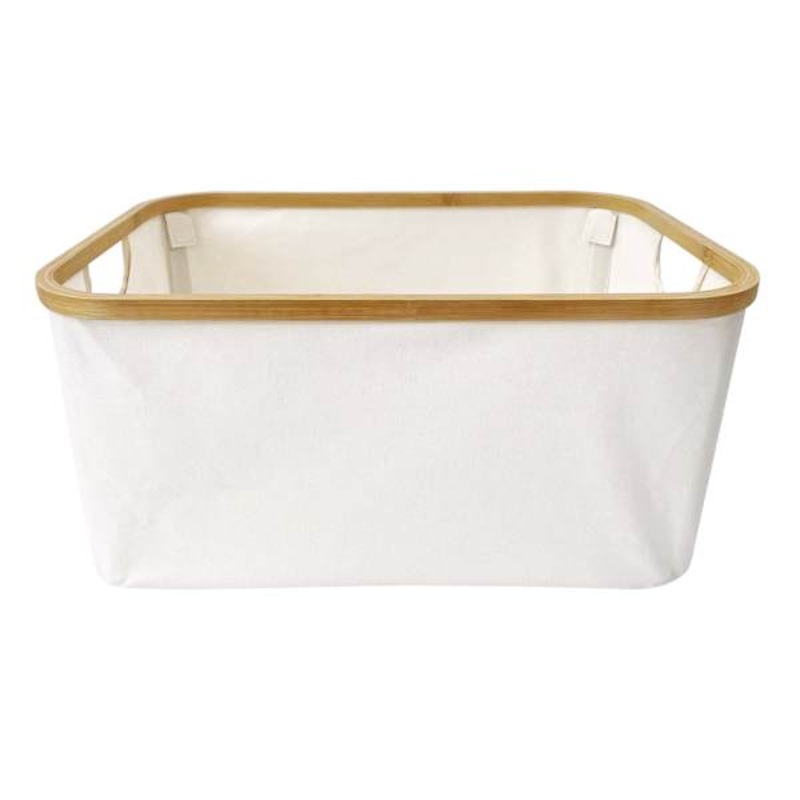 White Collapsible Fabric & Bamboo Laundry Basket