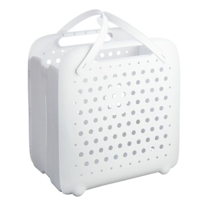 White Plastic Collapsible Laundry Basket with Handles