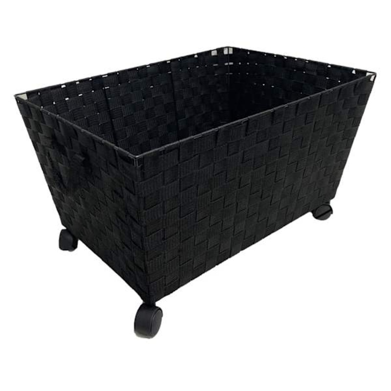 Woven Band Laundry Basket with Wheels, Black