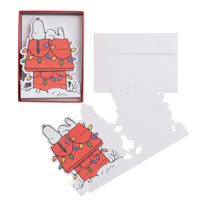 Snoopy on Red House Die Cut Boxed Holiday Cards 15 Count