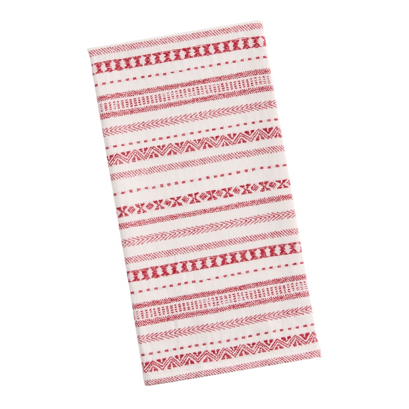 White and Red Fair Isle Jacquard Kitchen Towel