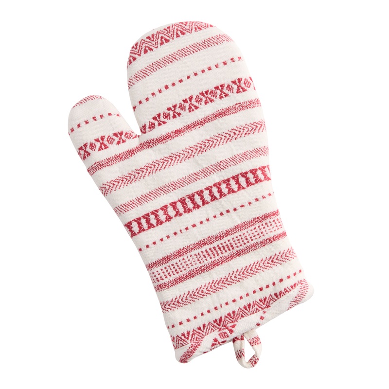White and Red Fair Isle Jacquard Oven Mitt