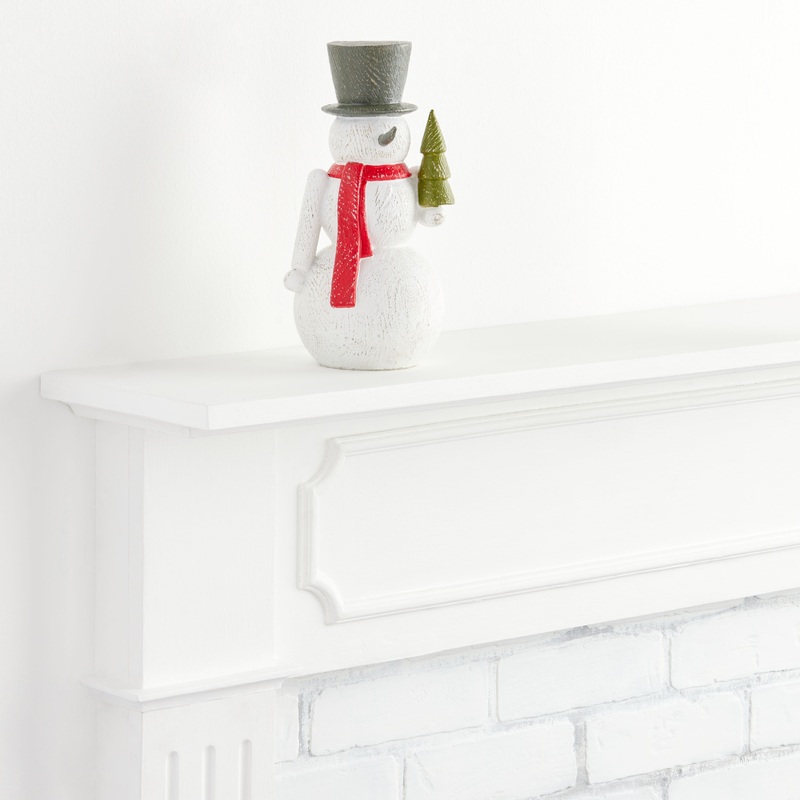 White Carved Resin Snowman With Scarf Decor