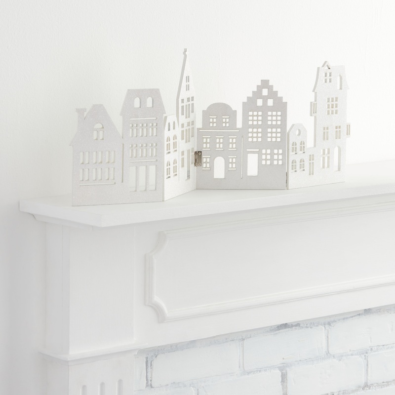 White Laser Cut Wood Panel Canal Houses Tabletop Decor