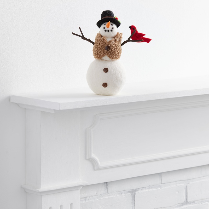 Wool Snowman with Cardinal Decor
