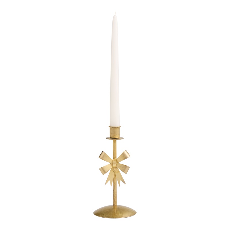 Antique Gold Metal Bow Taper Candle Holder