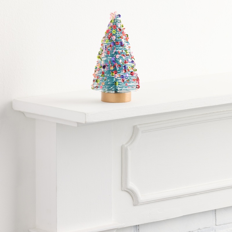 Small Turquoise Glitzy Bottlebrush Tree Decor