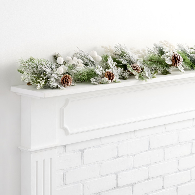 Snowy Pinecone and Faux Pine Garland with White Berries