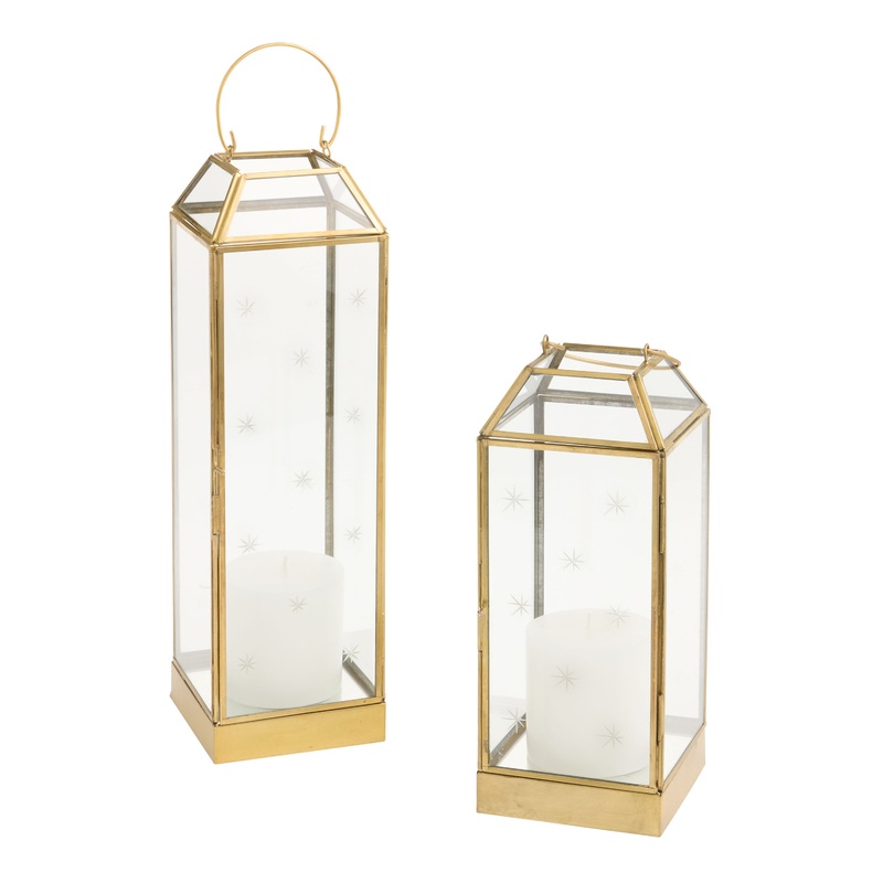 Vintage Gold and Hand Cut Glass Star Candle Lantern