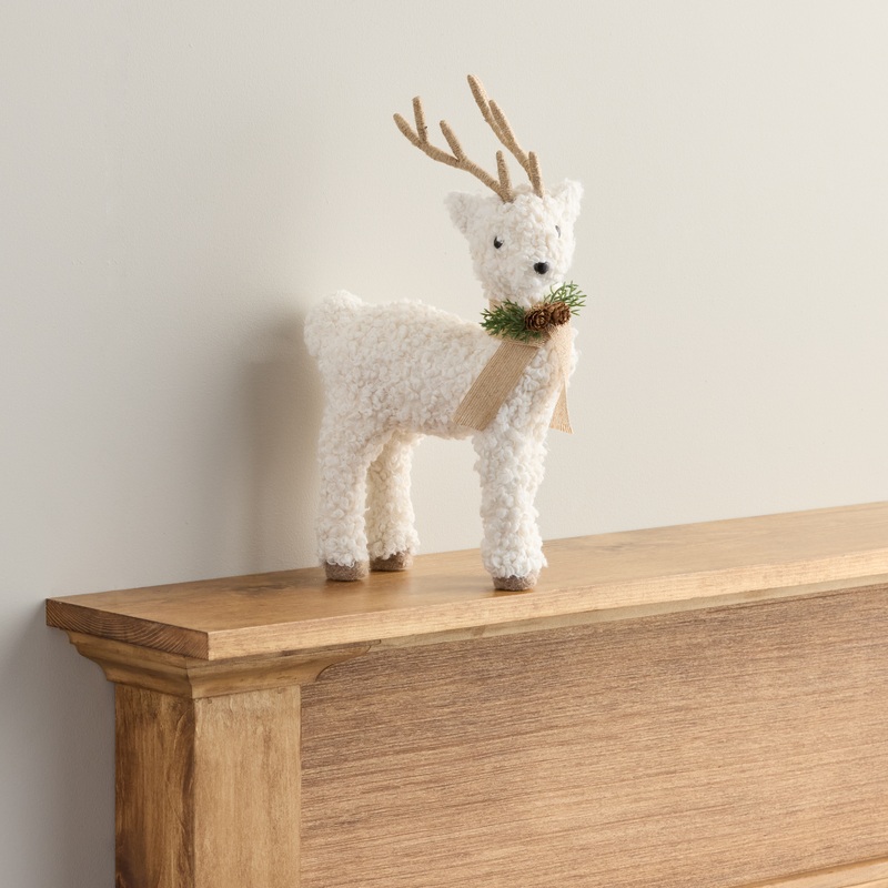 White Curly Fabric and Jute Deer Decor
