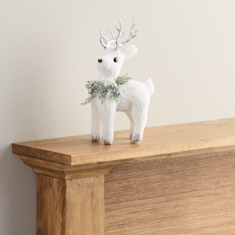 White Fabric Deer with Wreath Decor