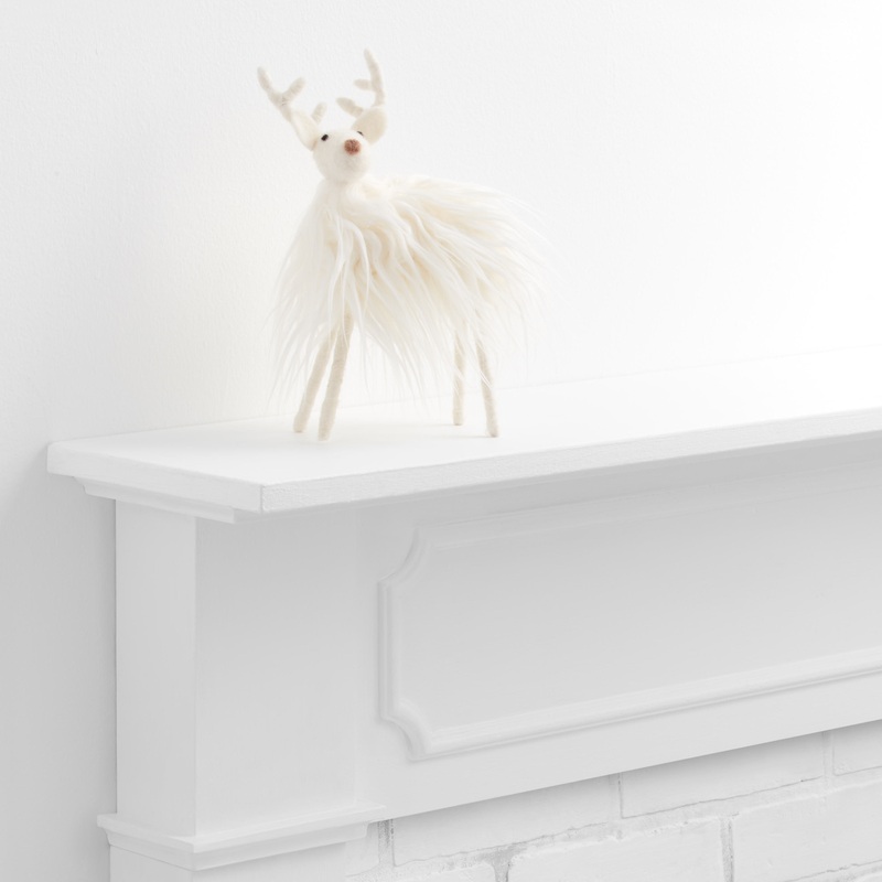 White Faux Fur Woolly Deer Decor