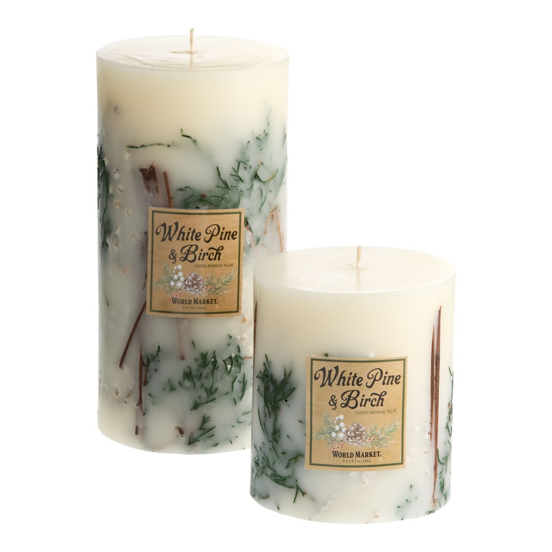 White Pine & Birch Botanical Inclusion Scented Pillar Candle