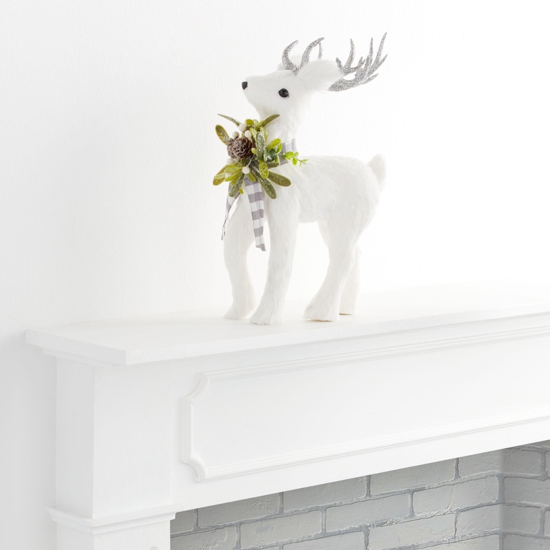 White Sisal Standing Reindeer Decor