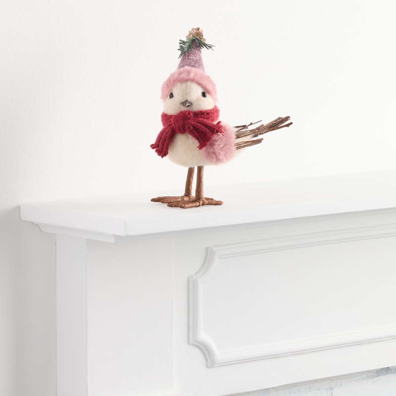 Wool Bird with Scarf and Hat Decor
