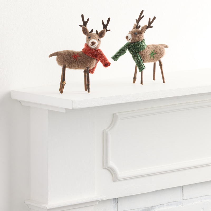 Wool Deer with Scarf Decor Set of 2