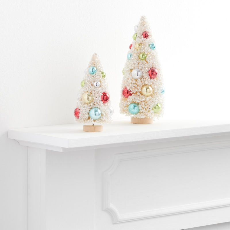 White Retro Bottlebrush Tabletop Tree Decor