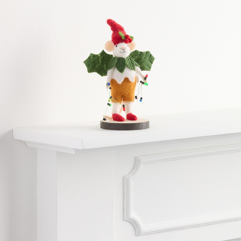Wool Mouse with Holly Cape Decor
