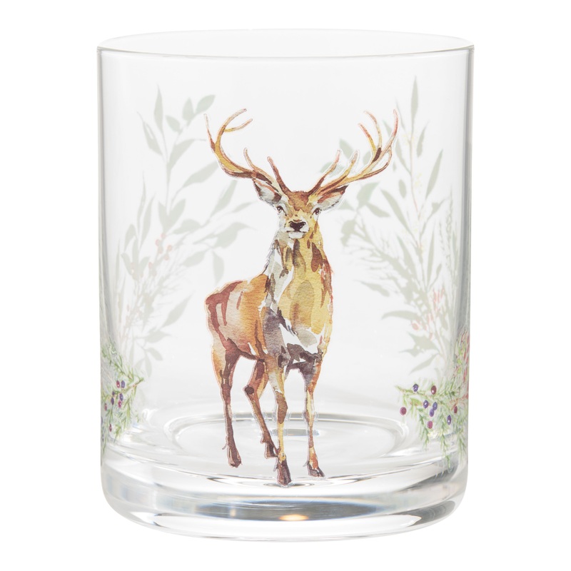 All is Calm Watercolor Stag Double Old Fashioned Glass