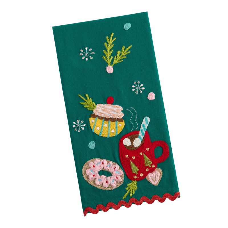 Spruce Green Christmas Cocoa Embroidered Kitchen Towel