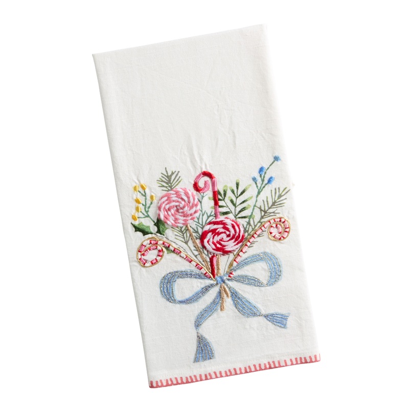 White Candy Bouquet Embroidered Kitchen Towel