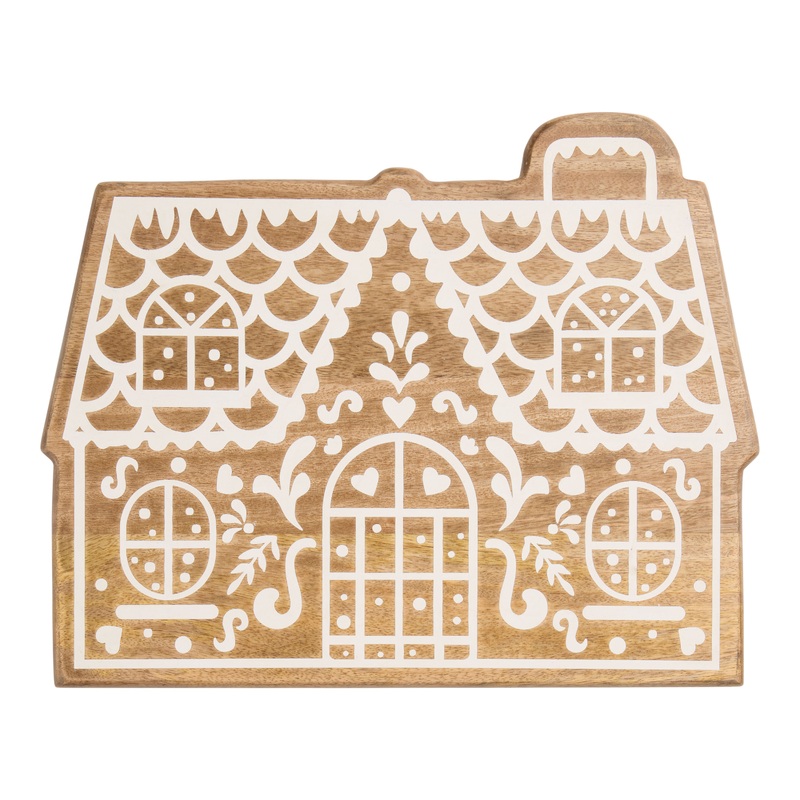 Whitewash Wood Winter Cottage Figural Serving Board