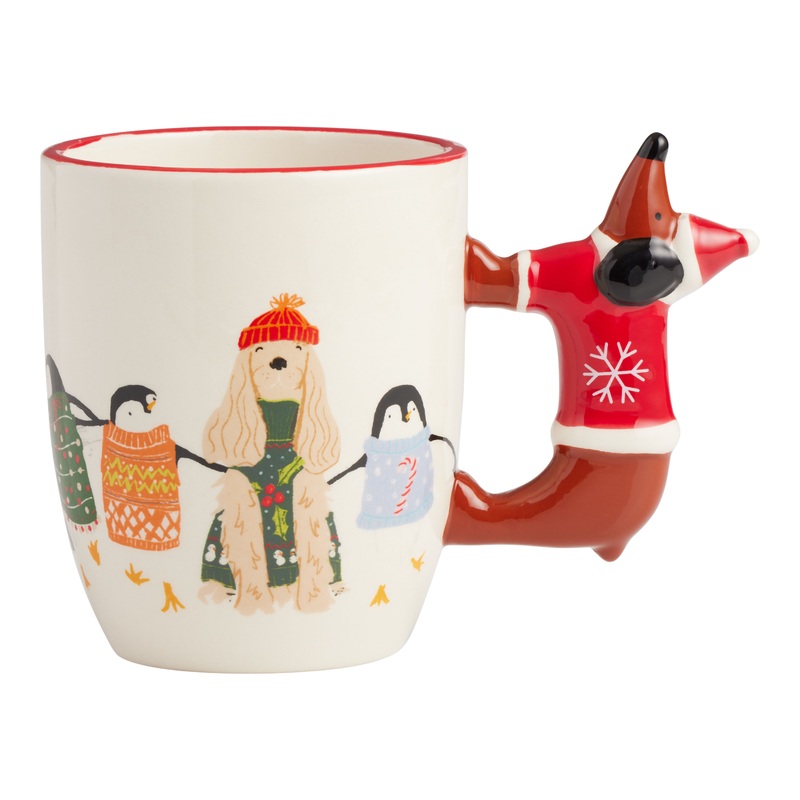 Snowy Friends Ceramic Mug With Dog Handle