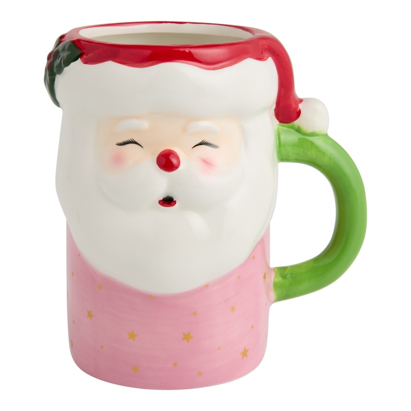 Tall Pink Santa Claus Hand Painted Figural Ceramic Mug