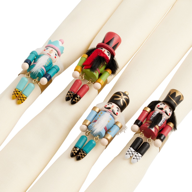 Watercolor Holiday Nutcracker Napkin Rings 4 Pack