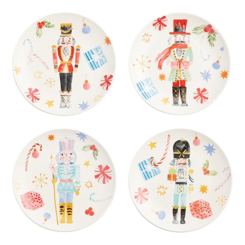 Watercolor Holiday Nutcracker Plates 4 Pack