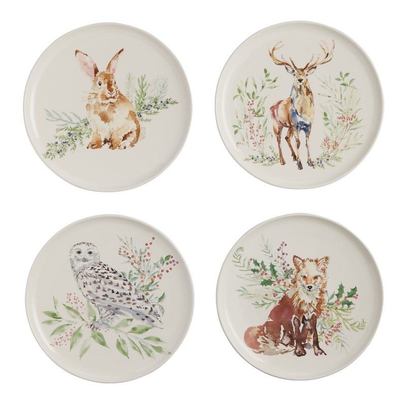 Watercolor Pine Critters Salad Plate Set of 4