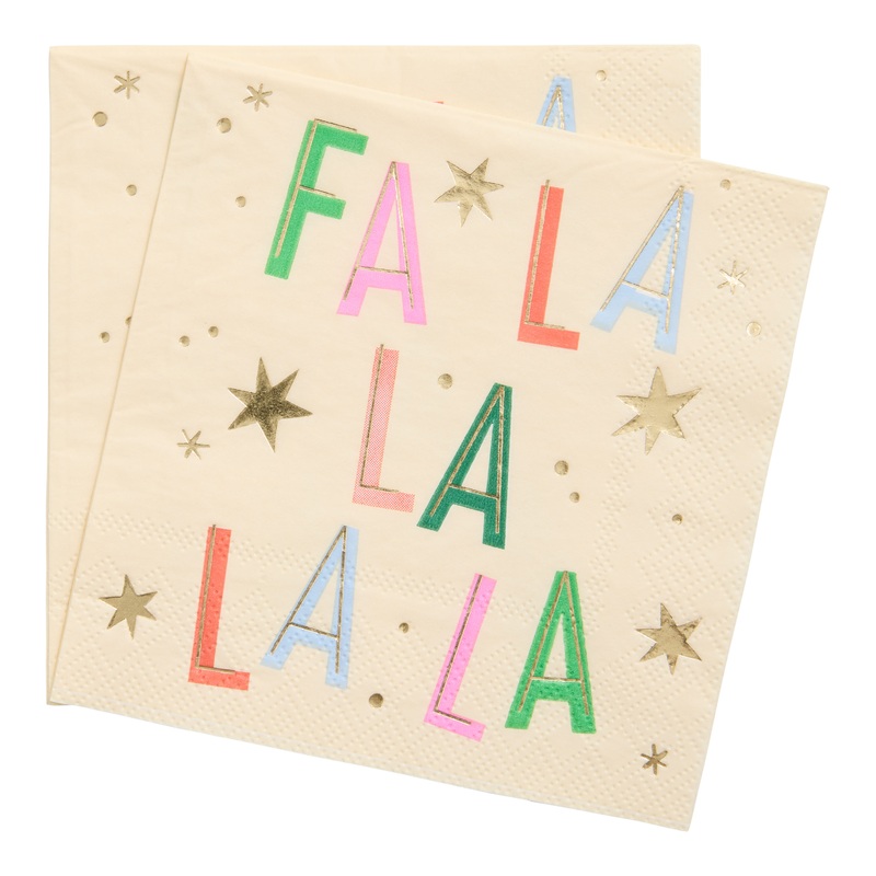 White and Gold Fa La La La La Beverage Napkins 20 Count