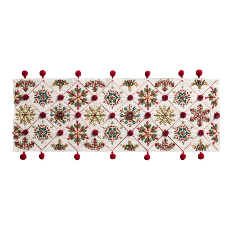 White and Pink Snowflake Beaded Table Runner