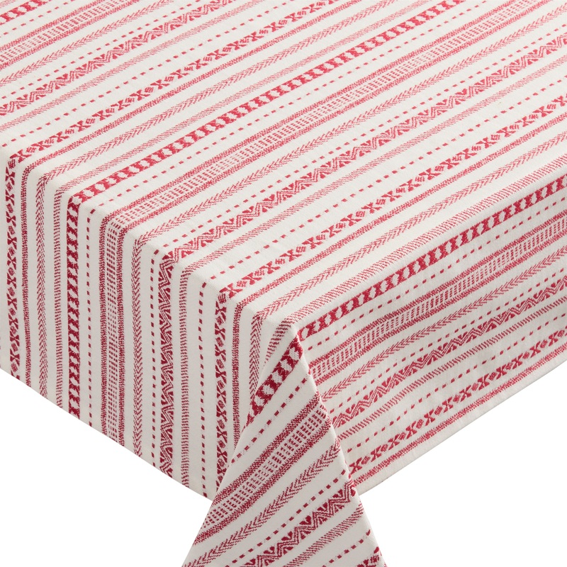 White and Red Fair Isle Jacquard Tablecloth