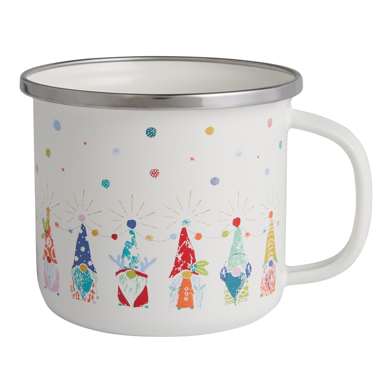 White Gnomes Holiday Enameled Steel Mug