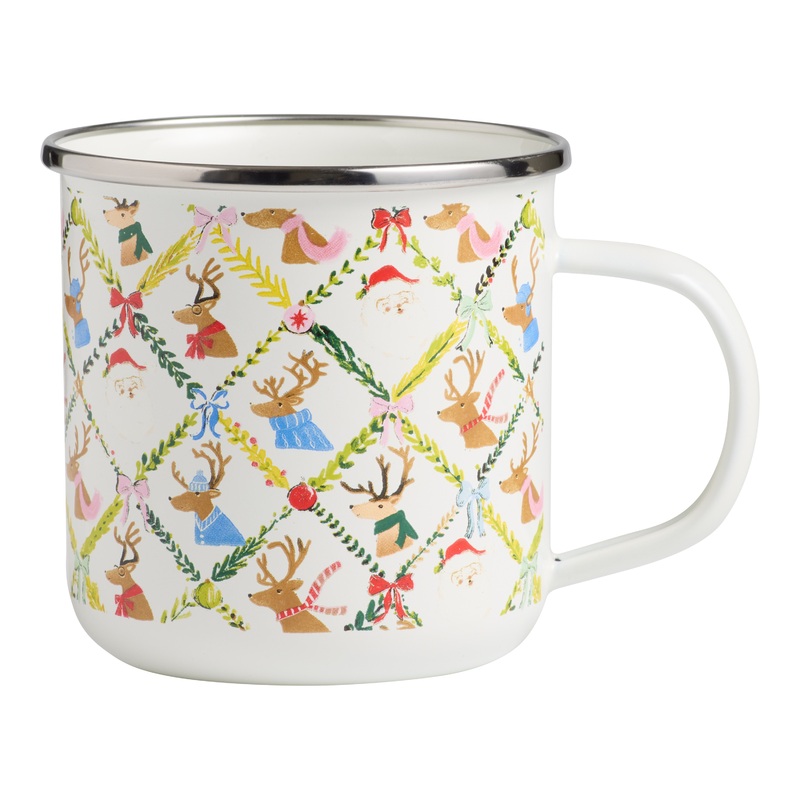 White Santa’s Reindeer Team Enameled Steel Mug