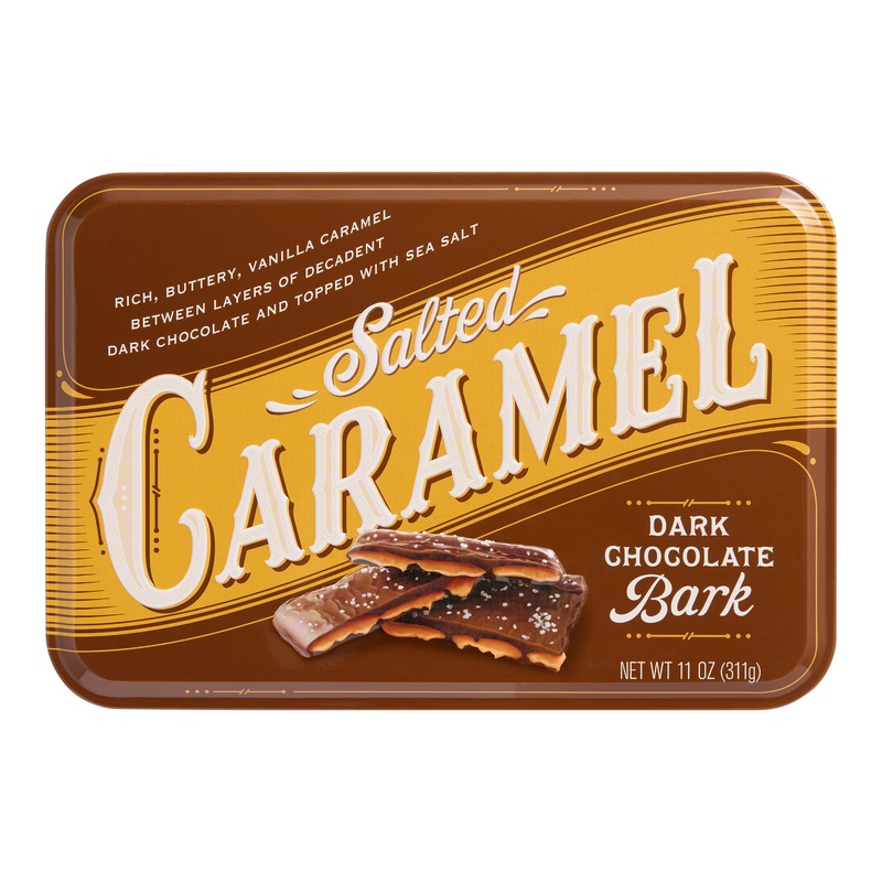 World Market Salted Caramel Dark Chocolate Bark Tin