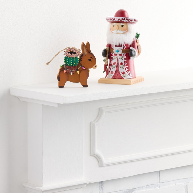 Southwestern Santa Claus Nutcracker and Burro Ornament Set