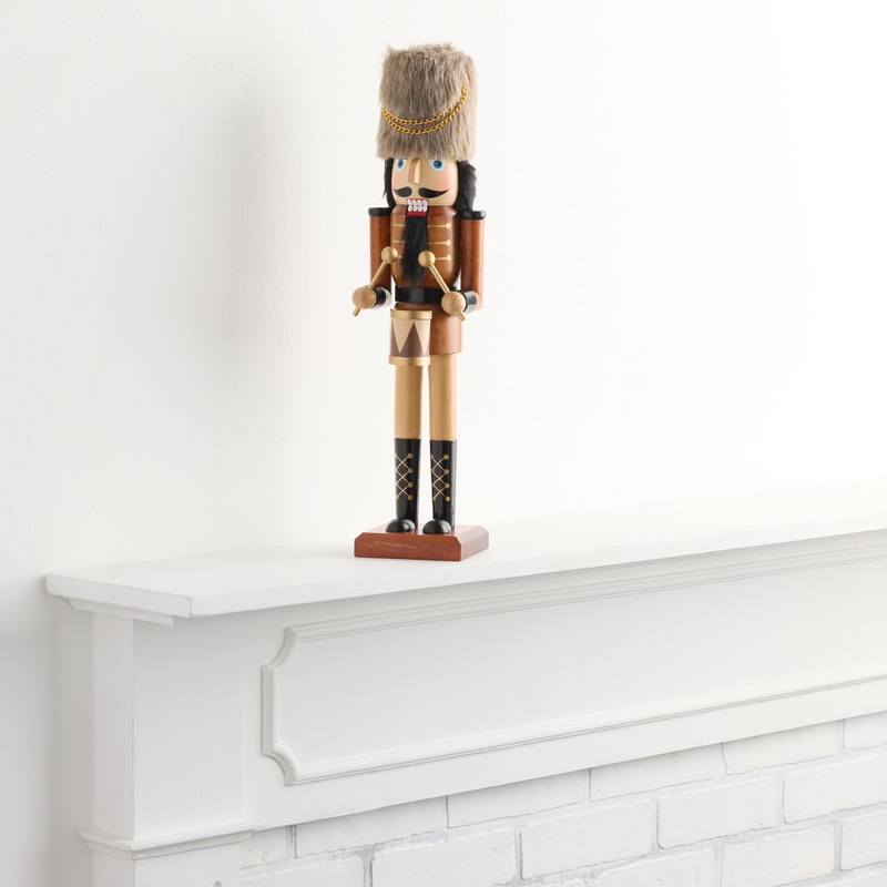 Tall Drummer Nutcracker with Faux Fur Cap Decor