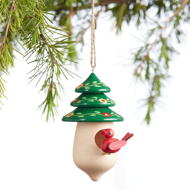 Turned Wood Folk Birdhouse Ornament