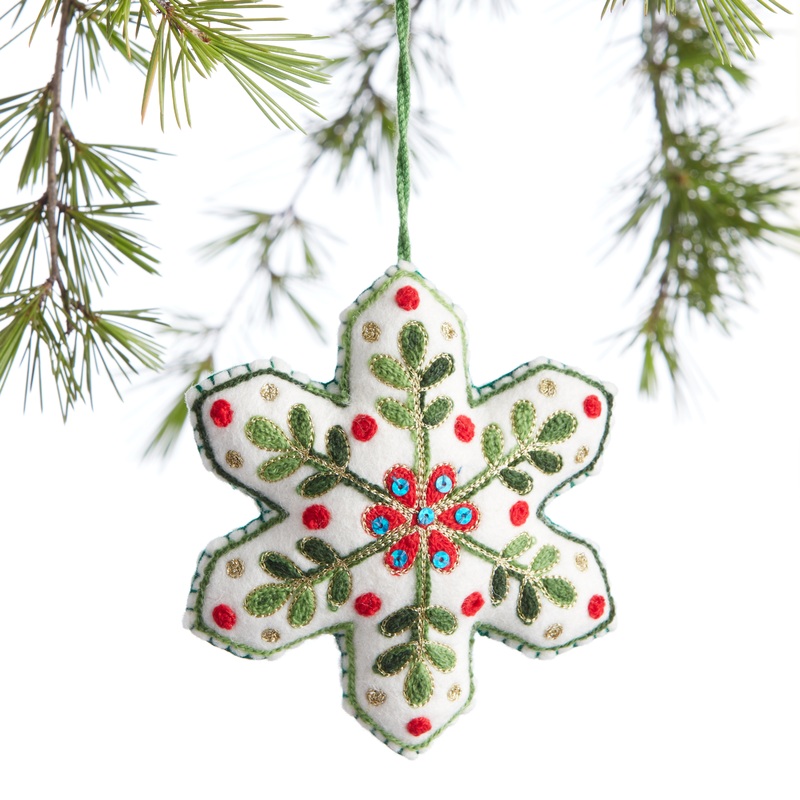 Wool Embroidered Botanical Snowflake Ornament
