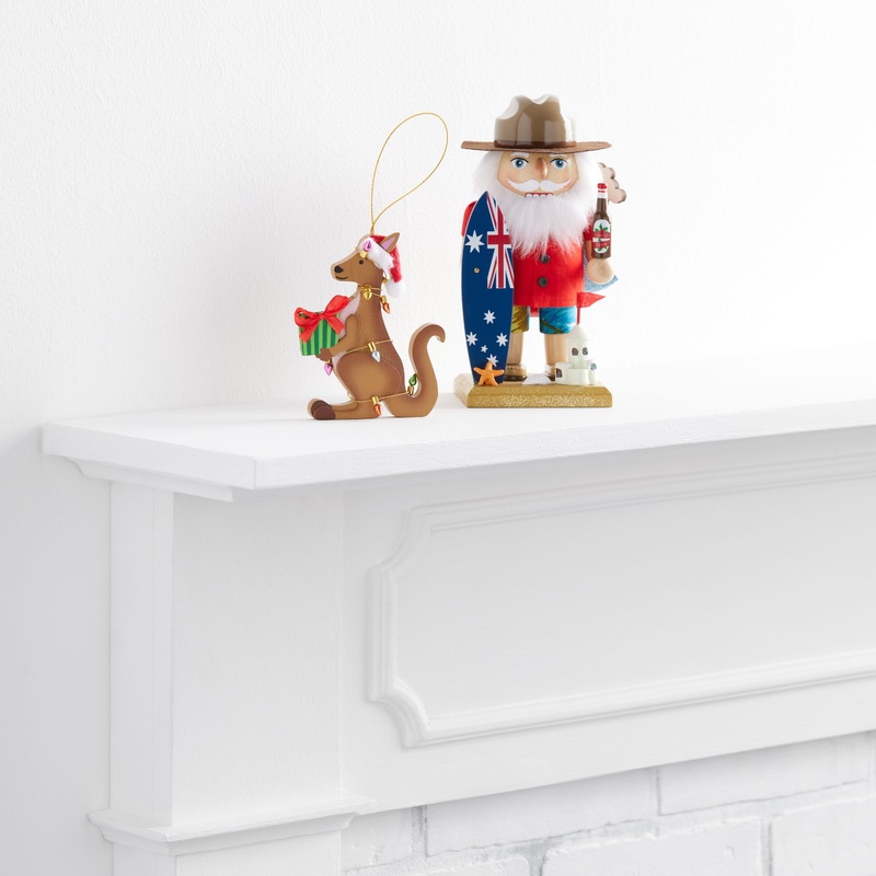 Australian Santa Claus Nutcracker and Kangaroo Ornament Set