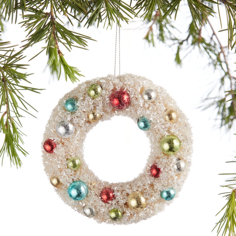 White Retro Bottlebrush Wreath Ornament