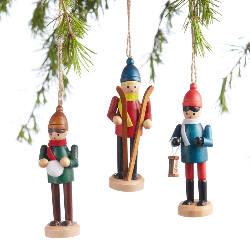 Wood Winter Figure Ornaments Set Of 3