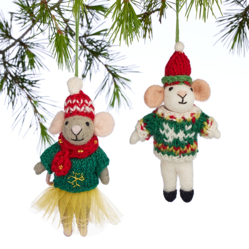 Wool Cozy Winter Mouse Ornaments Set of 2