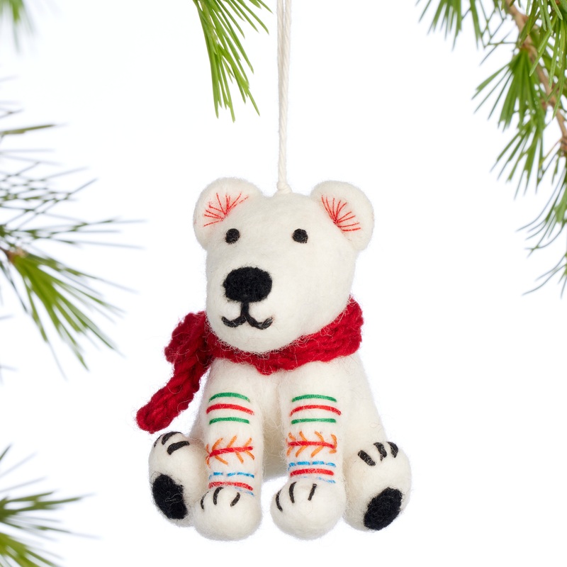 Wool Embroidered Polar Bear Ornament