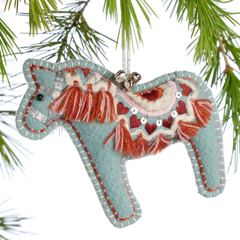 Wool Embroidered Swedish Dala Horse Ornament